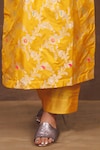 Pinki Sinha_Yellow Banarasi Silk Handwoven Floral Round Vine Pattern Kurta And Pant Set_Online_at_Aza_Fashions