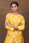 Shop_Pinki Sinha_Yellow Banarasi Silk Handwoven Floral Round Vine Pattern Kurta And Pant Set_Online_at_Aza_Fashions