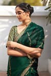 Shop_Label Earthen_Green Silk Zari, Embroidery Rani Panna Resham Saree _at_Aza_Fashions