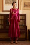 Label Earthen_Magenta Chanderi, Silk Zari, Sequins, Sunari Dhaari Anarkali And Pant Set _Online_at_Aza_Fashions