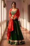 Buy_Label Earthen_Green Silk, Handloom Cotton Embroidery, Rani Bahar Reshmi Blouse Lehenga Set _at_Aza_Fashions