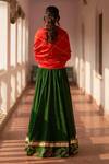 Shop_Label Earthen_Green Silk, Handloom Cotton Embroidery, Rani Bahar Reshmi Blouse Lehenga Set _at_Aza_Fashions