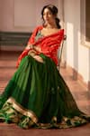 Label Earthen_Green Silk, Handloom Cotton Embroidery, Rani Bahar Reshmi Blouse Lehenga Set _at_Aza_Fashions