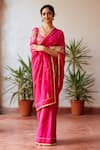 Buy_Label Earthen_Pink Saree Silk Hand Embroidered Zardozi And Sequin Zariphool Rani & Blouse Set _at_Aza_Fashions