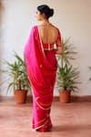 Label Earthen_Pink Saree Silk Hand Embroidered Zardozi And Sequin Zariphool Rani & Blouse Set _Online_at_Aza_Fashions