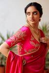 Shop_Label Earthen_Pink Saree Silk Hand Embroidered Zardozi And Sequin Zariphool Rani & Blouse Set _at_Aza_Fashions