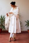 Buy_Label Earthen_White Chanderi Silk Zari, Sequins V-neck Usha Rani Embroidered Anarkali Set _at_Aza_Fashions