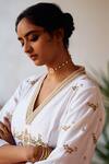 Shop_Label Earthen_White Chanderi Silk Zari, Sequins V-neck Usha Rani Embroidered Anarkali Set _Online_at_Aza_Fashions