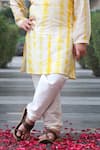 Shop_Taber Tikri_Yellow Cotton Silk Embroidered Shibori Mirror And Thread Kurta Set  _Online_at_Aza_Fashions