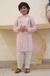 Taber Tikri_Pink Cotton Printed And Embroidered Geometric Stripe Kurta Set  _Online_at_Aza_Fashions