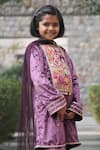 Buy_Taber Tikri_Purple Velvet Embroidered Thread Yoke Kurta Set  _Online_at_Aza_Fashions