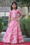 Buy_Taber Tikri_Pink Chinon Printed And Embroidered Bloom Lehenga & Blouse Set  _at_Aza_Fashions