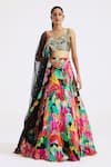 Buy_Basanti - Kapde Aur Koffee_Multi Color Lehenga Crepe Print Floral V Neck Retro Set _at_Aza_Fashions