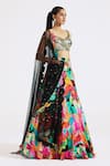 Buy_Basanti - Kapde Aur Koffee_Multi Color Lehenga Crepe Print Floral V Neck Retro Set _Online_at_Aza_Fashions