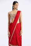 Basanti - Kapde Aur Koffee_Red Saree Georgette Embroidery Mirror Square Neck Pre-draped With Silk Blouse _Online_at_Aza_Fashions