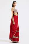 Buy_Basanti - Kapde Aur Koffee_Red Saree Georgette Embroidery Mirror Square Neck Pre-draped With Silk Blouse _Online_at_Aza_Fashions