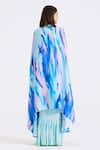 Shop_Basanti - Kapde Aur Koffee_Blue Crepe Printed And Embroidered Abstract Stripe Cape Open Skirt Set _at_Aza_Fashions