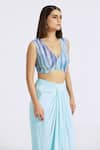 Shop_Basanti - Kapde Aur Koffee_Blue Crepe Printed And Embroidered Abstract Stripe Cape Open Skirt Set _Online_at_Aza_Fashions