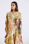 Basanti - Kapde Aur Koffee_Multi Color Tissue Printed And Embroidered Floral Cape Lapel Sharara Set _Online_at_Aza_Fashions