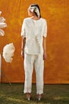 Tasuvure_White Cotton, Lace Embroidery Round Neck Myra Mesh Cross-back Top With Pant _Online_at_Aza_Fashions
