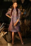 Buy_Tasuvure_Purple Polyester High Neck Medusa Renaissance Print Dress _at_Aza_Fashions