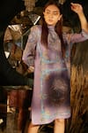 Tasuvure_Purple Polyester High Neck Medusa Renaissance Print Dress _Online_at_Aza_Fashions