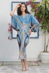 Buy_Tasuvure_Blue Polyester V-neck Kimono Kitsch Abstract Print Dress _at_Aza_Fashions