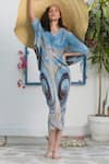Tasuvure_Blue Polyester V-neck Kimono Kitsch Abstract Print Dress _Online_at_Aza_Fashions