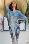 Buy_Tasuvure_Blue Polyester V-neck Kimono Kitsch Abstract Print Dress _Online_at_Aza_Fashions