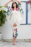 Buy_Tasuvure_White Pleated Polyester Print Kimono Kitsch Botanical Pattern Dress  _at_Aza_Fashions