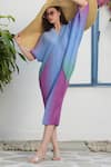 Buy_Tasuvure_Purple Pleated Polyester Plain V Neck Kimono Kitsch Ombre Dress  _at_Aza_Fashions