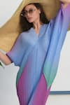 Tasuvure_Purple Pleated Polyester Plain V Neck Kimono Kitsch Ombre Dress  _Online_at_Aza_Fashions