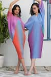 Buy_Tasuvure_Purple Pleated Polyester Plain V Neck Kimono Kitsch Ombre Dress  _Online_at_Aza_Fashions