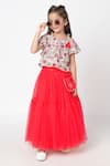 Buy_LIL DRAMA_Red Net Printed Floral Choli And Tiered Ghaghra Set _at_Aza_Fashions