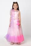 LIL DRAMA_Pink Polyester Embroidered Sequin Choli Ruffled Hem Ghaghra Set _Online_at_Aza_Fashions