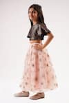 LIL DRAMA_Peach Net Poly Embellished Sequin Choli Star Print Lehenga Set _Online_at_Aza_Fashions