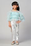 Buy_LIL DRAMA_Blue Polyester Printed Foil Three-layered Shimmer Top And Pant Set _at_Aza_Fashions