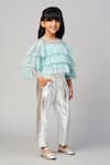 LIL DRAMA_Blue Polyester Printed Foil Three-layered Shimmer Top And Pant Set _Online_at_Aza_Fashions