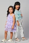 LIL DRAMA_Blue Polyester Printed Foil Three-layered Shimmer Top And Pant Set _at_Aza_Fashions