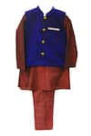 Buy_MINIME ORGANICS_Maroon Kurta And Pyjama Cotton Silk Plain Velvet Bundi Set _at_Aza_Fashions