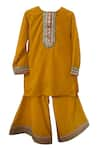 Buy_MINIME ORGANICS_Orange Velvet Placement Embroidery Zari Kurta With Sharara _at_Aza_Fashions