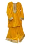 Shop_MINIME ORGANICS_Orange Velvet Placement Embroidery Zari Kurta With Sharara _at_Aza_Fashions