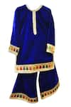 Buy_MINIME ORGANICS_Blue Velvet Placement Embroidery Zari Full Sleeve Kurta With Sharara _at_Aza_Fashions