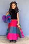 Pinkcow designs pvt ltd_Multi Color Raw Silk Woven Tinytots Colorblock Ghaghra Choli Set _at_Aza_Fashions