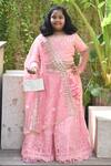 Buy_Fayon Kids_Pink Georgette, Organza Sequins, Embroidery And Thread Lehenga Set_at_Aza_Fashions