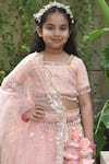 Buy_FAYON KIDS_Peach Lehenga And Blouse Georgette Embroidered Sequins Set_Online_at_Aza_Fashions