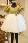 Buy_FAYON KIDS_Gold Organza Embroidered Sequins Frock_at_Aza_Fashions