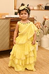 Buy_FAYON KIDS_Yellow Georgette Embroidered Floral Motifs Saree With Blouse _at_Aza_Fashions