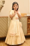 Buy_FAYON KIDS_Beige Lehenga And Blouse Georgette Embroidered Lucknowi Chikankari Sequins Set_at_Aza_Fashions