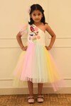 Buy_FAYON KIDS_Multi Color Net Embroidery Sequin One Shoulder Dress_at_Aza_Fashions